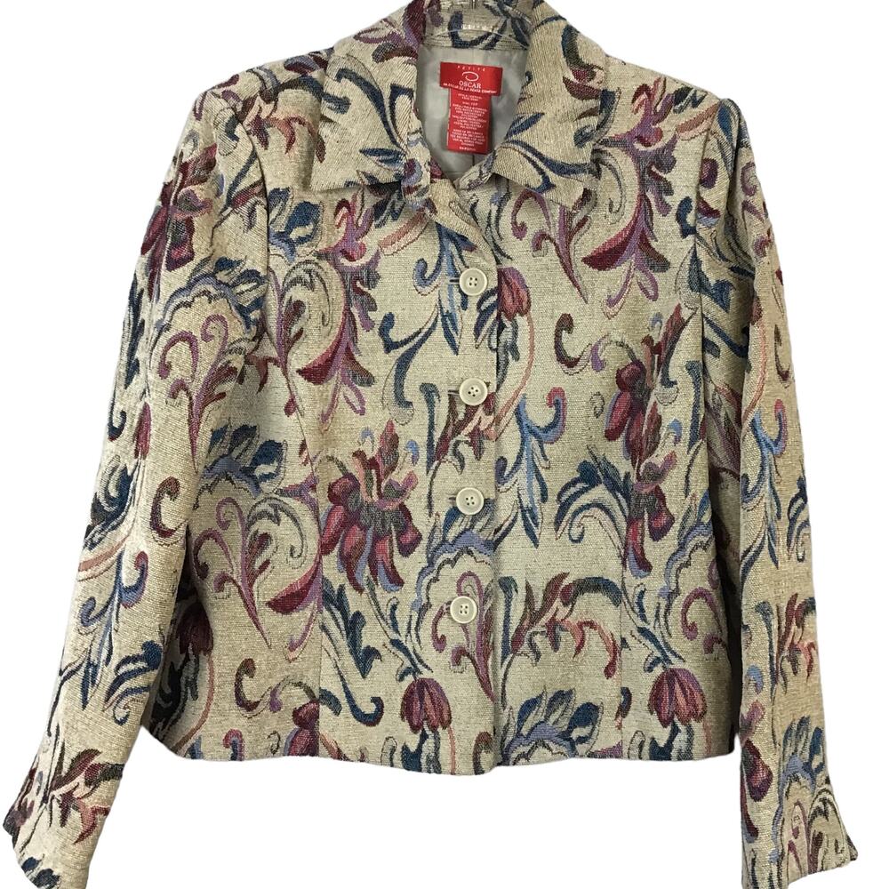 OSCAR de La Renta Jacquard Tapestry Floral Print Jacket Blazer sz 12 Petite 12P
